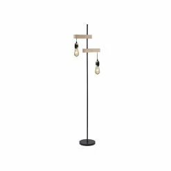 Meilleur prix đ Paris prix DETROIT Lampadaire industriel 2 tetes en bois - 40 x 25 x H150 cm - Noir - Ampoules dĂ©coratives E27 40W fournies đ