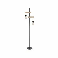 Meilleur prix 🔔 Paris prix DETROIT Lampadaire industriel 2 tetes en bois - 40 x 25 x H150 cm - Noir - Ampoules décoratives E27 40W fournies 👏 -Optonica Soldes 3248116410826 3