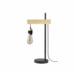Meilleure affaire 😀 Paris prix DETROIT Lampe industrielle en bois - 24 x 18 x H60 cm - Noir - Ampoule décorative E27 40W fournie 🔔 -Optonica Soldes 3248116411823 3