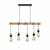 Le moins cher 😀 Paris prix DETROIT Suspension industrielle 5 tetes en bois - 7 x 90 x H150 - Noir - Ampoules décoratives E27 40W fournies 😍