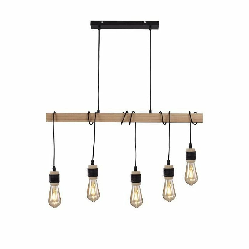 Le moins cher 😀 Paris prix DETROIT Suspension industrielle 5 tetes en bois - 7 x 90 x H150 - Noir - Ampoules décoratives E27 40W fournies 😍 1 Le moins cher 😀 Paris prix DETROIT Suspension industrielle 5 tetes en bois - 7 x 90 x H150 - Noir - Ampoules décoratives E27 40W fournies 😍