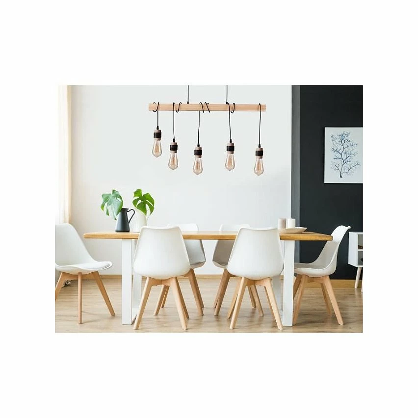 Le moins cher 😀 Paris prix DETROIT Suspension industrielle 5 tetes en bois - 7 x 90 x H150 - Noir - Ampoules décoratives E27 40W fournies 😍 2 Le moins cher 😀 Paris prix DETROIT Suspension industrielle 5 tetes en bois - 7 x 90 x H150 - Noir - Ampoules décoratives E27 40W fournies 😍 – Image 2
