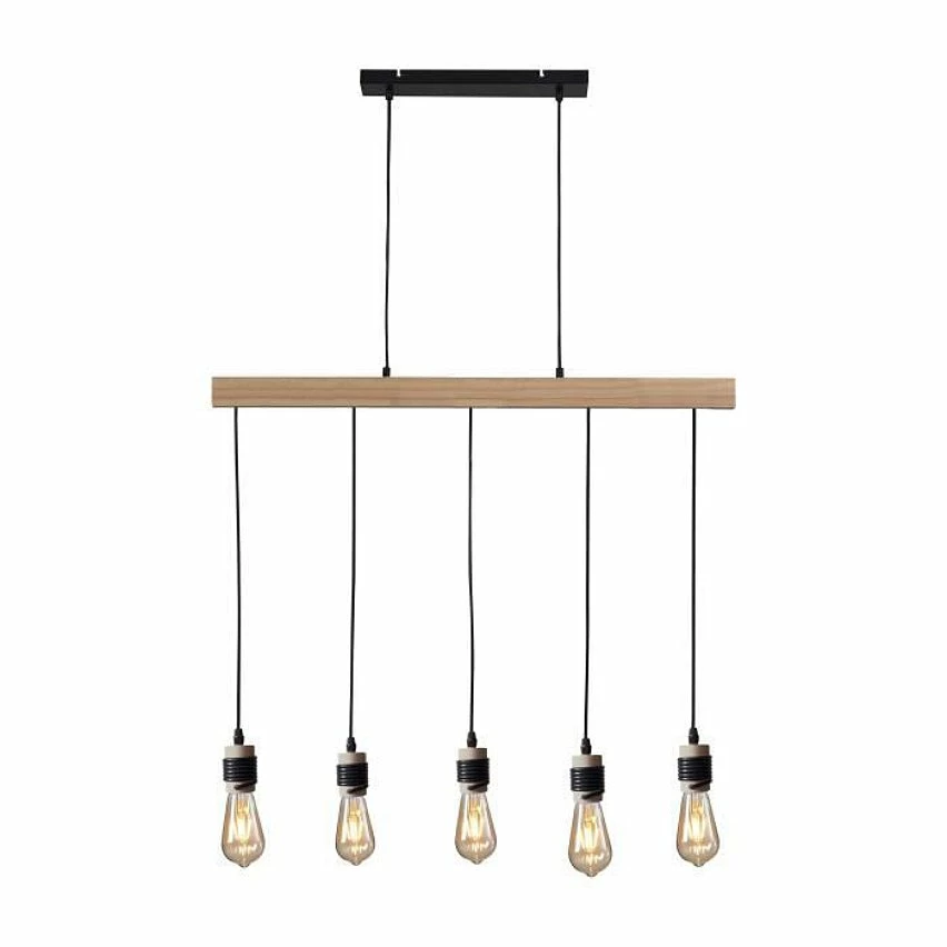 Le moins cher 😀 Paris prix DETROIT Suspension industrielle 5 tetes en bois - 7 x 90 x H150 - Noir - Ampoules décoratives E27 40W fournies 😍 3 Le moins cher 😀 Paris prix DETROIT Suspension industrielle 5 tetes en bois - 7 x 90 x H150 - Noir - Ampoules décoratives E27 40W fournies 😍 – Image 3