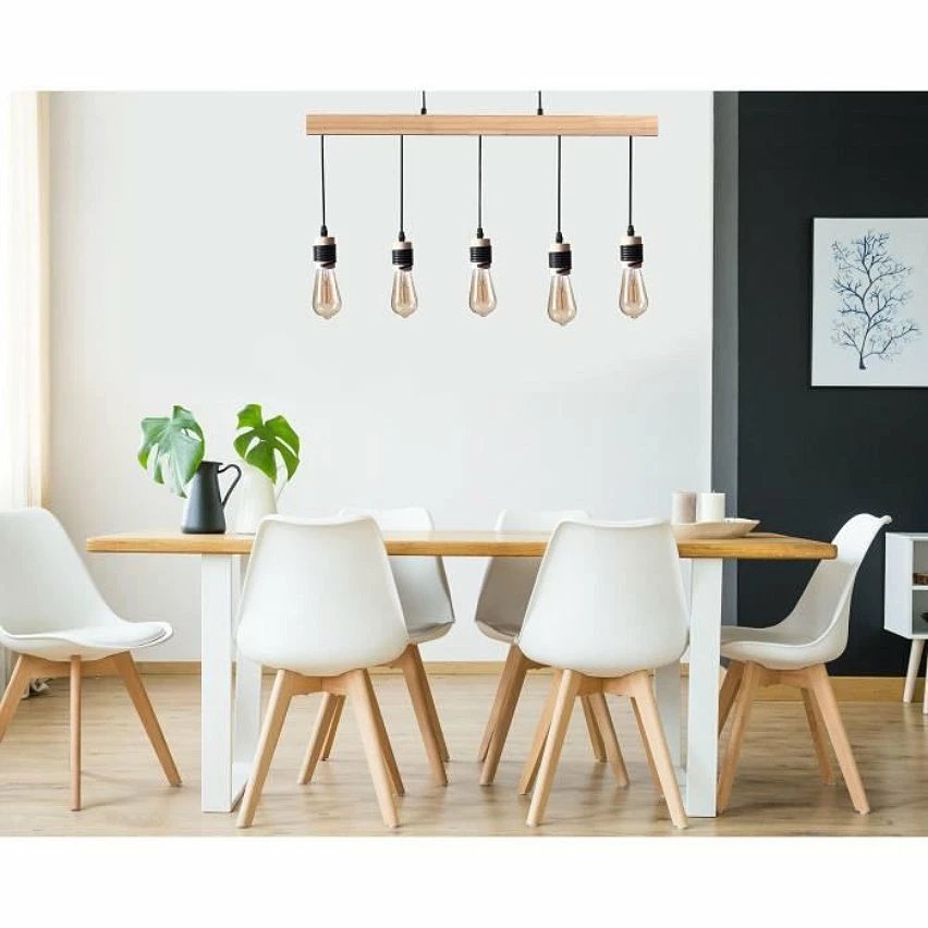 Le moins cher 😀 Paris prix DETROIT Suspension industrielle 5 tetes en bois - 7 x 90 x H150 - Noir - Ampoules décoratives E27 40W fournies 😍 4 Le moins cher 😀 Paris prix DETROIT Suspension industrielle 5 tetes en bois - 7 x 90 x H150 - Noir - Ampoules décoratives E27 40W fournies 😍 – Image 4