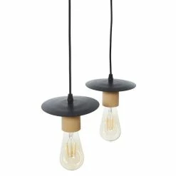 Grosses soldes 👍 Paris prix Suspension 4 Lampes - Abat-jour disque - Métal noir et bois - NEW DETROIT ✔️ -Optonica Soldes 3248116416828 4