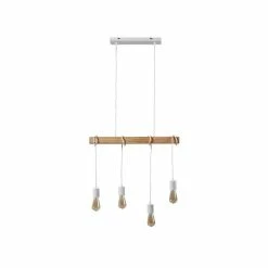 Sortie 😀 Paris prix Suspension 4 Lampes - Métal blanc et bois - NEW DETROIT 🎉 -Optonica Soldes 3248116418037 3