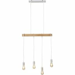Sortie 😀 Paris prix Suspension 4 Lampes - Métal blanc et bois - NEW DETROIT 🎉 -Optonica Soldes 3248116418037 4