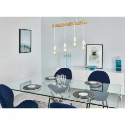 Sortie 😀 Paris prix Suspension 4 Lampes - Métal blanc et bois - NEW DETROIT 🎉 -Optonica Soldes 3248116418037 6