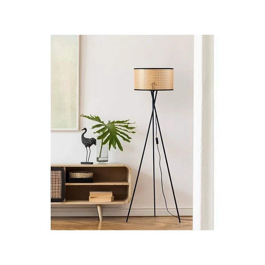 Grosses soldes đ Paris prix Lampadaire TrĂ©pied MĂ©tal Noir - Abat jour Cannage PVC LiserĂ© Noir - D 34 x H 140 cm â 2 Grosses soldes đ Paris prix Lampadaire TrĂ©pied MĂ©tal Noir - Abat jour Cannage PVC LiserĂ© Noir - D 34 x H 140 cm â â Image 2