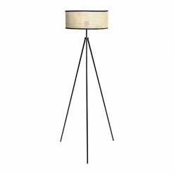 Vente flash 🌟 Ostaria Lampadaire métal bambou Yuca noir H150 🔥