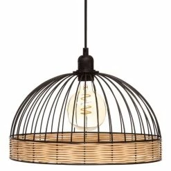 De gros 🥰 Atmosphera Lampe Suspension Rotin & Métal "Suwa" 35cm Noir 🔔