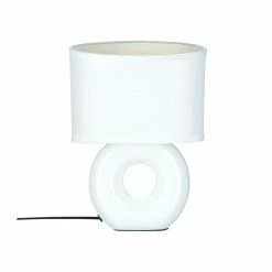 Nouveau 🔔 Atmosphera Lampe à poser Blanche pied en céramique et abat-jour en coton H 25 cm 💯 -Optonica Soldes 3560237533155 1