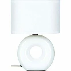 Nouveau 🔔 Atmosphera Lampe à poser Blanche pied en céramique et abat-jour en coton H 25 cm 💯 -Optonica Soldes 3560237533155 2