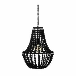 Coupon 😀 Atmosphera Luminaire Suspension Perles noires en Bois D 38.5 cm 🎁