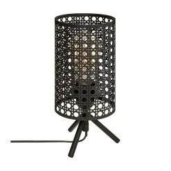 Remise 😍 Atmosphera Lampe à poser en Métal Noir Cannage H 28 cm 😍
