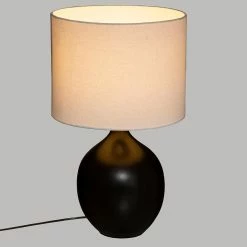 Meilleur prix 👍 Atmosphera Lampe à poser en Céramique Noire et Abat jour Blanc H 51.5 cm 💯 -Optonica Soldes 3560237548814 3