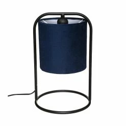 Le moins cher ⭐ Atmosphera Lampe à poser en Métal Noir et Abat-jour en velours Bleu encre H 32.5 cm ❤️