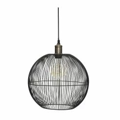 Grosses soldes ⌛ Atmosphera Luminaire Suspension en Métal filaire Noir & Doré D 34 cm ⌛