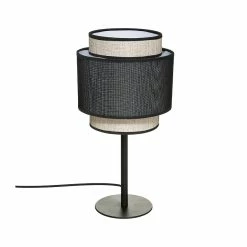 Promo 🥰 Atmosphera Lampe à poser en Métal et Abat-jour Lin & Noir H 39.5 cm 🎁