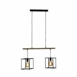 Meilleure affaire ✔️ Atmosphera Luminaire Suspension 2 Lampes en Métal Noir et Bois d'Acacia ⌛ -Optonica Soldes 3560237599052 2