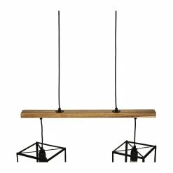 Meilleure affaire ✔️ Atmosphera Luminaire Suspension 2 Lampes en Métal Noir et Bois d'Acacia ⌛ -Optonica Soldes 3560237599052 3
