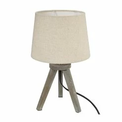 Meilleure affaire 🎉 Atmosphera Lampe en Bois brossé et Abat-jour Beige Lin H 31 cm 👍 -Optonica Soldes 3560238334591 1