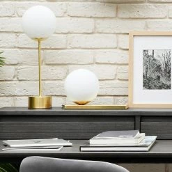 Grosses soldes 🧨 Atmosphera Lampe à poser Boule blanche et Base dorée H 43 cm 😀 -Optonica Soldes 3560238659748 3