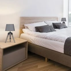 Promo 👍 IDMARKET Lot de 2 lampes de chevet d'appoint HILDA sur pied en bois foncé grises ⭐ -Optonica Soldes 3662897008278 4