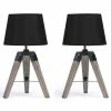 Meilleur prix 😉 IDMARKET Lot de 2 lampes de chevet d'appoint HILDA sur pied en bois foncé noires 🛒