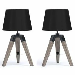 Meilleur prix đ IDMARKET Lot de 2 lampes de chevet d'appoint HILDA sur pied en bois foncĂ© noires đ