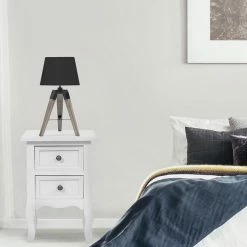 Meilleur prix 😉 IDMARKET Lot de 2 lampes de chevet d'appoint HILDA sur pied en bois foncé noires 🛒 -Optonica Soldes 3662897008360 4