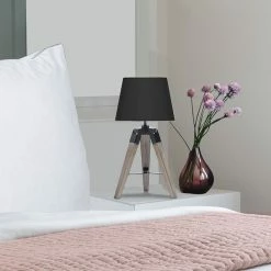 Meilleur prix 😉 IDMARKET Lot de 2 lampes de chevet d'appoint HILDA sur pied en bois foncé noires 🛒 -Optonica Soldes 3662897008360 5