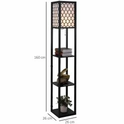Meilleure affaire 😉 Homcom Lampadaire étagère lampe étagère 26L x 26l x 160H cm 3 étagères 4 niveaux MDF noir motif nid d'abeille 💯 -Optonica Soldes 3662970084670 3