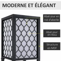 Meilleure affaire 😉 Homcom Lampadaire étagère lampe étagère 26L x 26l x 160H cm 3 étagères 4 niveaux MDF noir motif nid d'abeille 💯 -Optonica Soldes 3662970084670 4