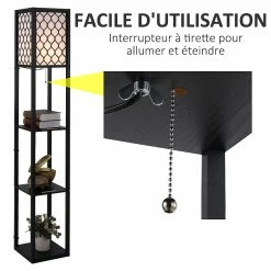 Meilleure affaire 😉 Homcom Lampadaire étagère lampe étagère 26L x 26l x 160H cm 3 étagères 4 niveaux MDF noir motif nid d'abeille 💯 -Optonica Soldes 3662970084670 5
