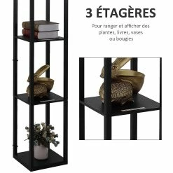 Meilleure affaire 😉 Homcom Lampadaire étagère lampe étagère 26L x 26l x 160H cm 3 étagères 4 niveaux MDF noir motif nid d'abeille 💯 -Optonica Soldes 3662970084670 6