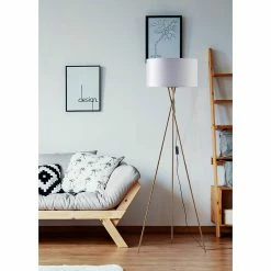 Vente flash ✨ Altobuy VARSK - Lampadaire Blanc 140cm Piètement Trépied Métal Doré 😉 -Optonica Soldes 3663738033138 3