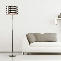 Sortie 🔔 Altobuy LINEA - Lampadaire Argenté Abat-Jour Motif Lignes Diam. 40 cm 💯 -Optonica Soldes 3663738037310 3