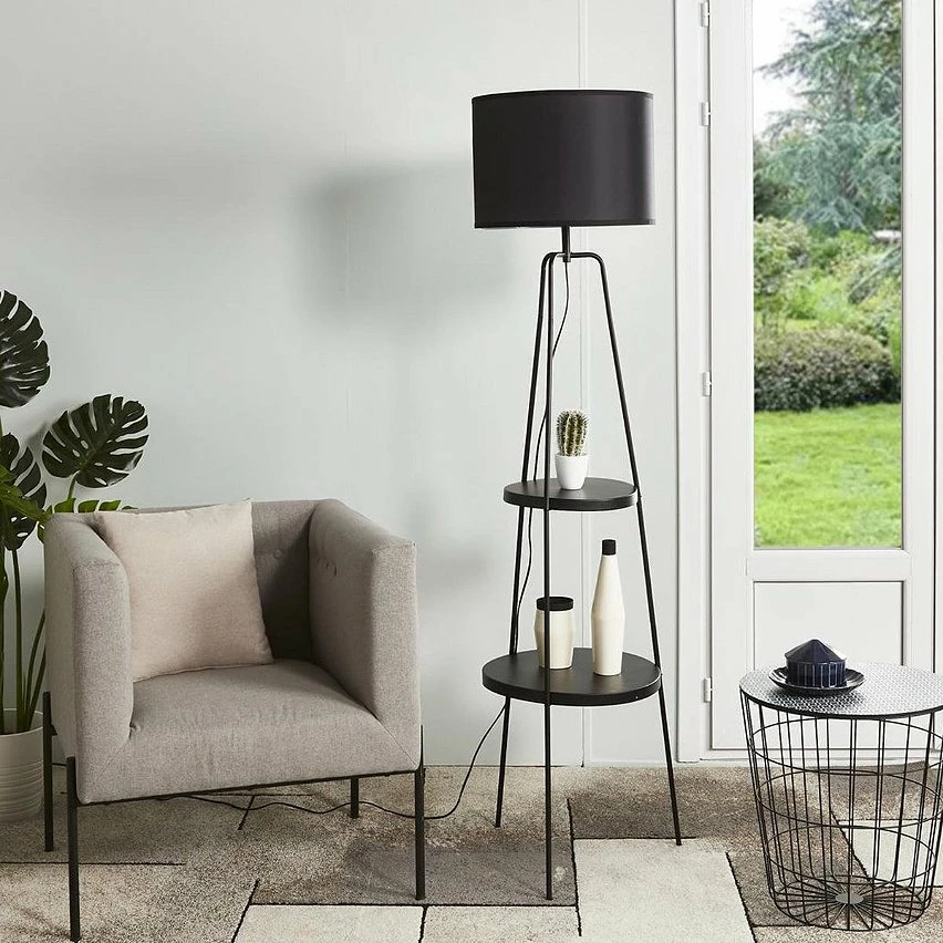 Nouveau 🎁 Altobuy CIRCLE - Lampadaire en Métal Noir 2 Etagères Abat-Jour en Tissu Noir 😉 2 Nouveau 🎁 Altobuy CIRCLE - Lampadaire en Métal Noir 2 Etagères Abat-Jour en Tissu Noir 😉 – Image 2