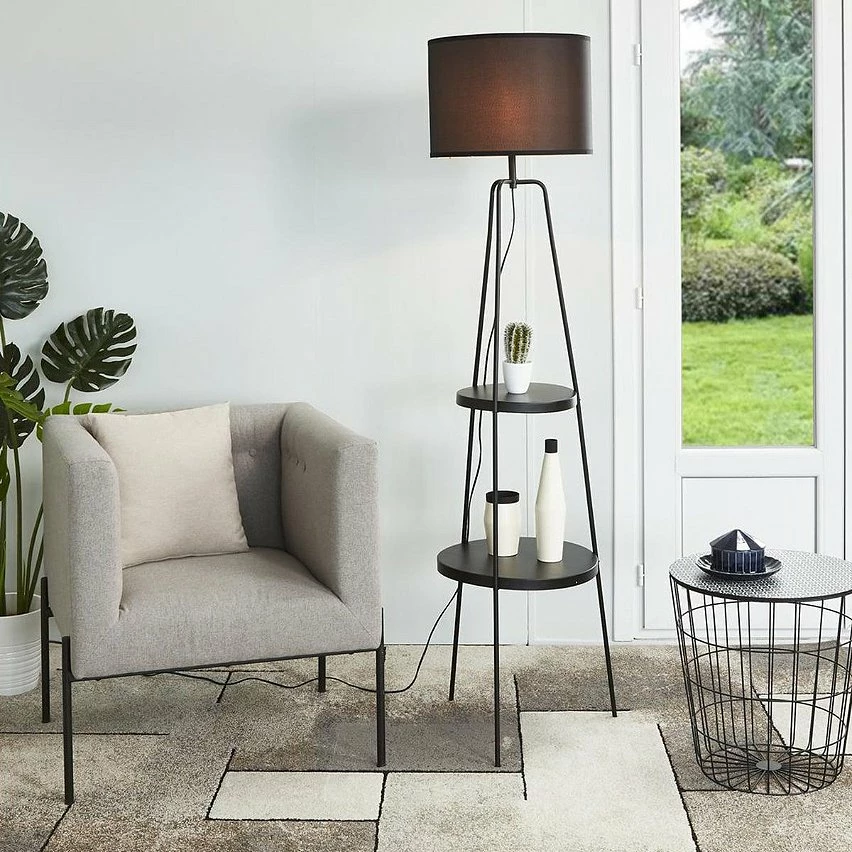 Nouveau 🎁 Altobuy CIRCLE - Lampadaire en Métal Noir 2 Etagères Abat-Jour en Tissu Noir 😉 4 Nouveau 🎁 Altobuy CIRCLE - Lampadaire en Métal Noir 2 Etagères Abat-Jour en Tissu Noir 😉 – Image 4
