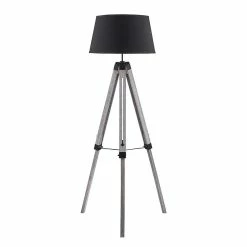 Top 10 💯 Altobuy LIAM - Lampadaire Trépied en Bois Gris et Abat-Jour Tissu Noir ✔️