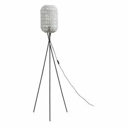 Remise 🥰 Altobuy KINDILL - Lampadaire en Métal Noir Abat-jour Aspect Rotin Blanc 🌟 -Optonica Soldes 3663738038669 1