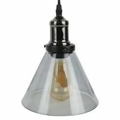 Coupon 🤩 The Home Deco Factory Lampe Suspension en Verre "Entonnoir" 18cm Gris 🎁