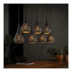 Meilleure vente 🛒 Lampea Suspension industrielle en métal noir rouillé 7 x Ø 15 cm Puerto ⌛ -Optonica Soldes 3665367162401 3