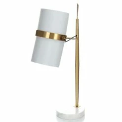 Meilleure vente 👍 Paris prix Lampe à Poser Design "Novum" 69cm Blanc & Or 🌟