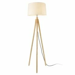 Meilleur prix ❤️ [lux.pro] Lampadaire Lampe à Pied avec Abat-jour Bois Métal Tissu Effet Bois et Blanc 153 cm 😀