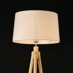 Meilleur prix ❤️ [lux.pro] Lampadaire Lampe à Pied avec Abat-jour Bois Métal Tissu Effet Bois et Blanc 153 cm 😀 -Optonica Soldes 4059438142765 3