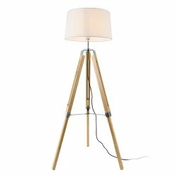 Meilleure vente 💯 Lampadaire Design Lampe à Pied Trépied avec Pieds en Bois et Métal Abat-Jour en Tissu E27 Hauteur 145 cm Bois Clair Chrome Blanc [lux.pro] 💯 -Optonica Soldes 4059438144639 1