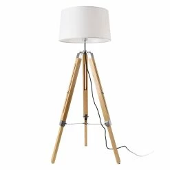 Meilleure vente 💯 Lampadaire Design Lampe à Pied Trépied avec Pieds en Bois et Métal Abat-Jour en Tissu E27 Hauteur 145 cm Bois Clair Chrome Blanc [lux.pro] 💯 -Optonica Soldes 4059438144639 2