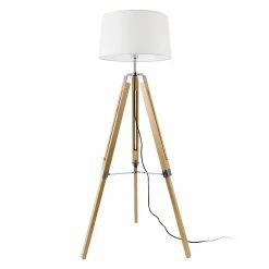 Meilleure vente 💯 Lampadaire Design Lampe à Pied Trépied avec Pieds en Bois et Métal Abat-Jour en Tissu E27 Hauteur 145 cm Bois Clair Chrome Blanc [lux.pro] 💯 -Optonica Soldes 4059438144639 3